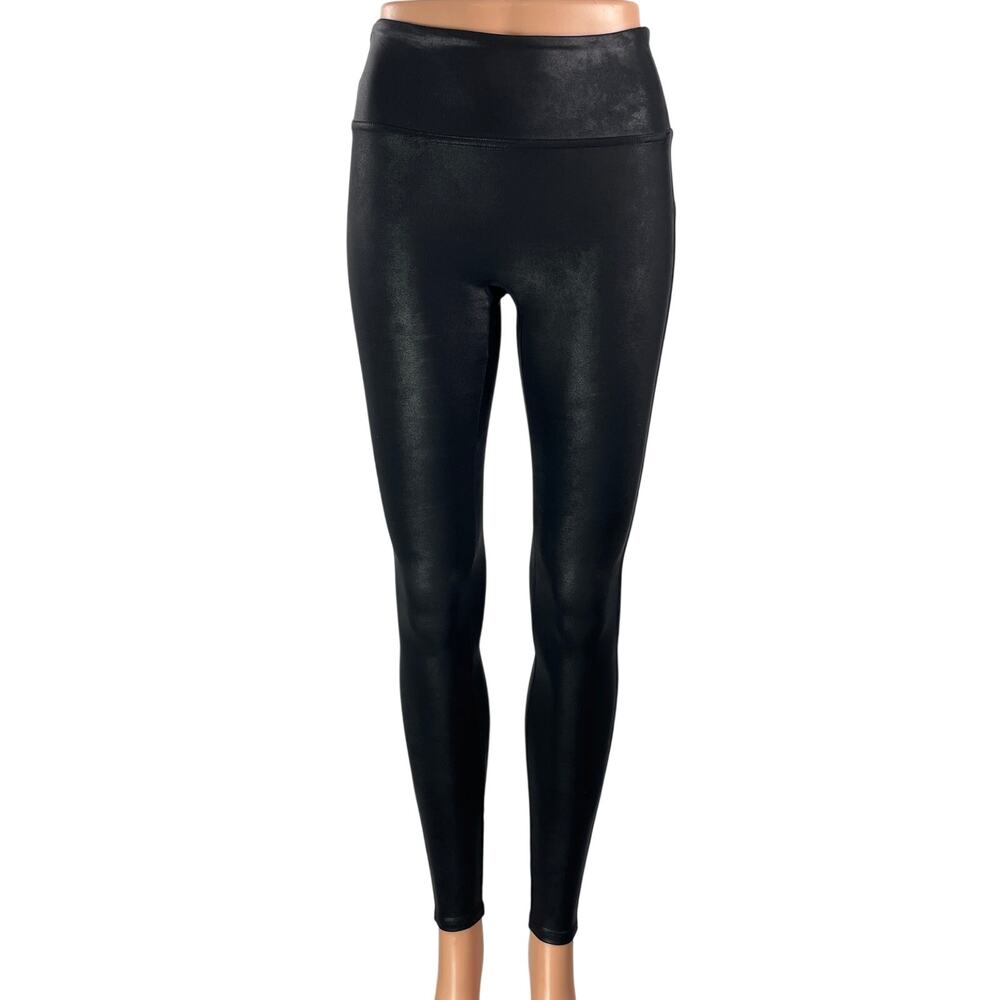 SPANX Women's Black Faux Leather Activewear Skinny Shaping Leggings Pants Sz XS